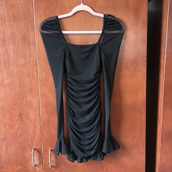 Body Con Oh Polly Ruched Mesh Black Dress :) Size UK 4 US 0 - Picture 5 of 5